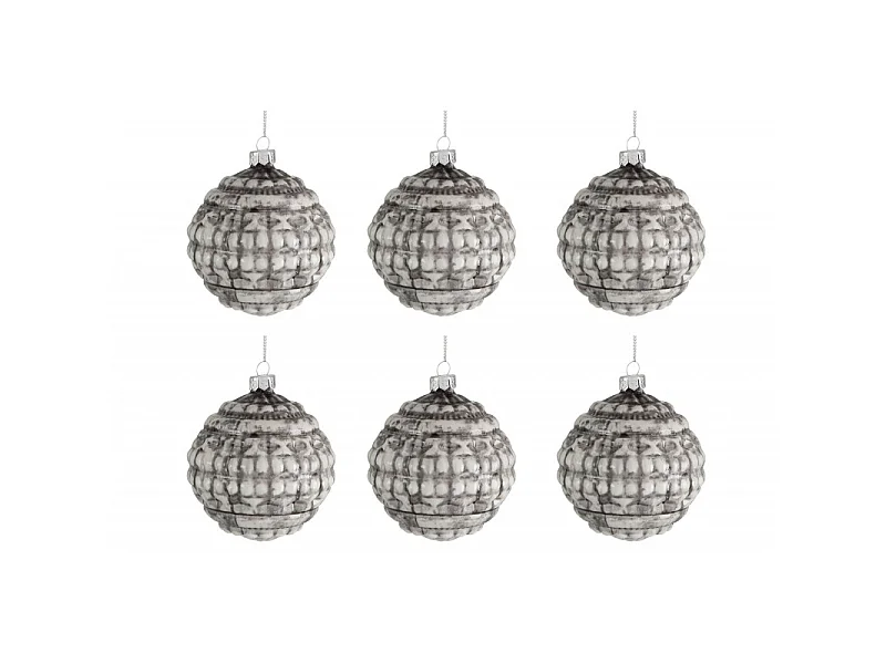 Scatola di 4 palline di Natale in vetro grigio 8x8x8.4 cm