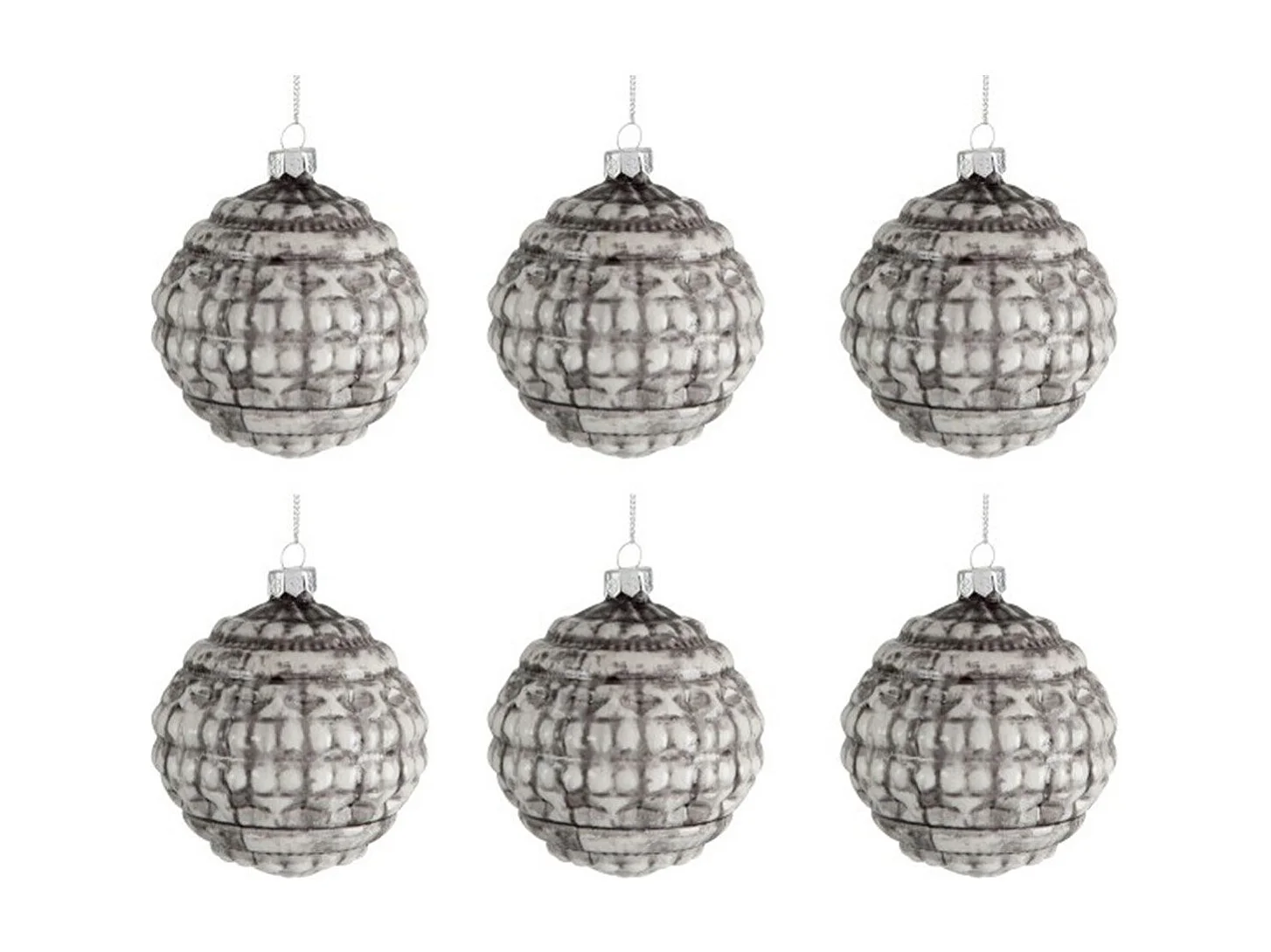 Scatola di 4 palline di Natale in vetro grigio 8x8x8.4 cm