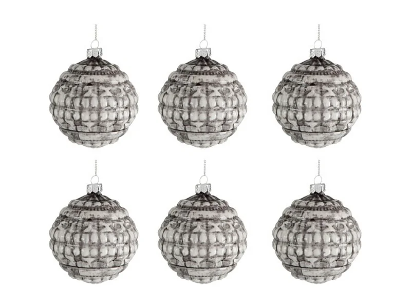 Scatola di 4 palline di Natale in vetro grigio 8x8x8.4 cm