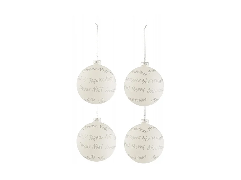 Scatola di 4 palline di Natale in vetro bianco 10x10x10 cm