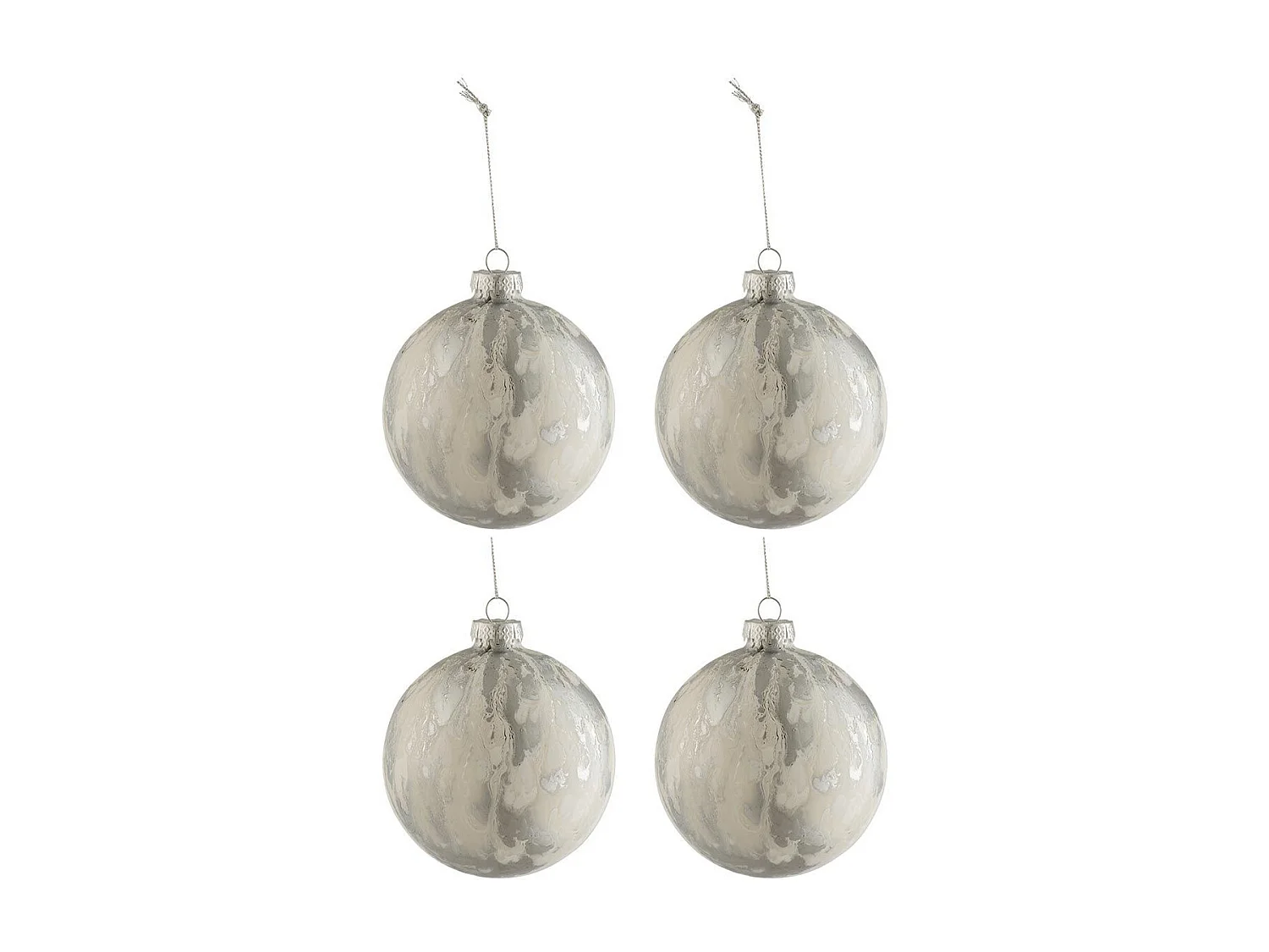 Caja de 4 bolas de Navidad de vidrio blanco de 10x10x10 cm