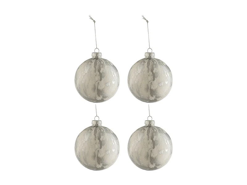 Scatola di 4 palline di Natale in vetro bianco 10x10x10 cm