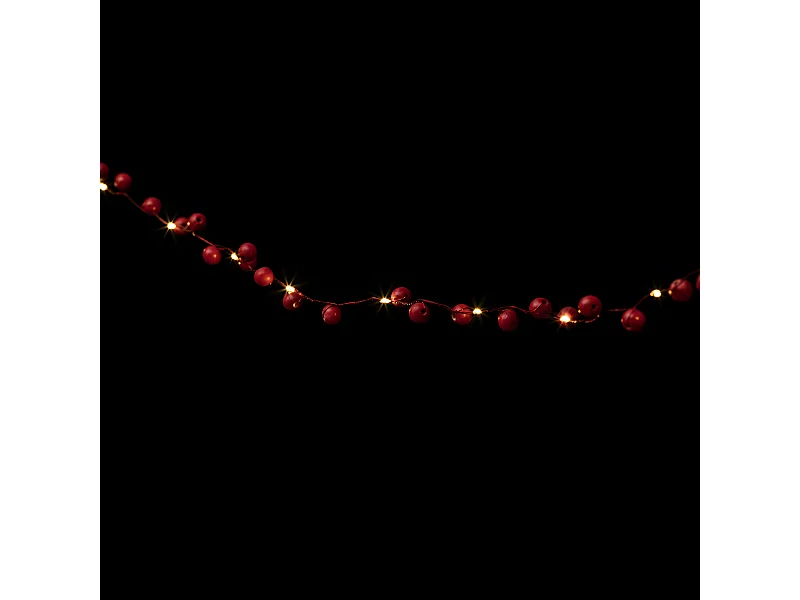 Guirlande Lumineuse "Boules Bois" 220cm Rouge