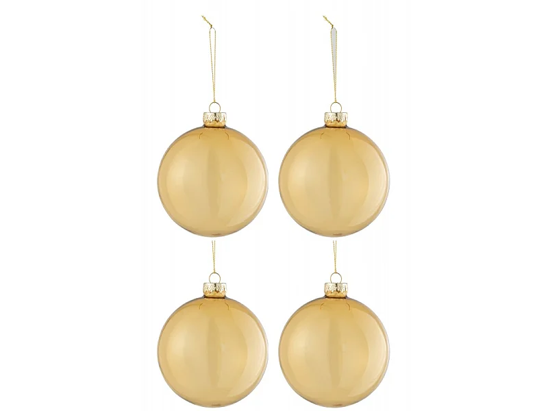 Lot de 4 Boules de Noël "Verre Épais" 10cm Transparent & Or
