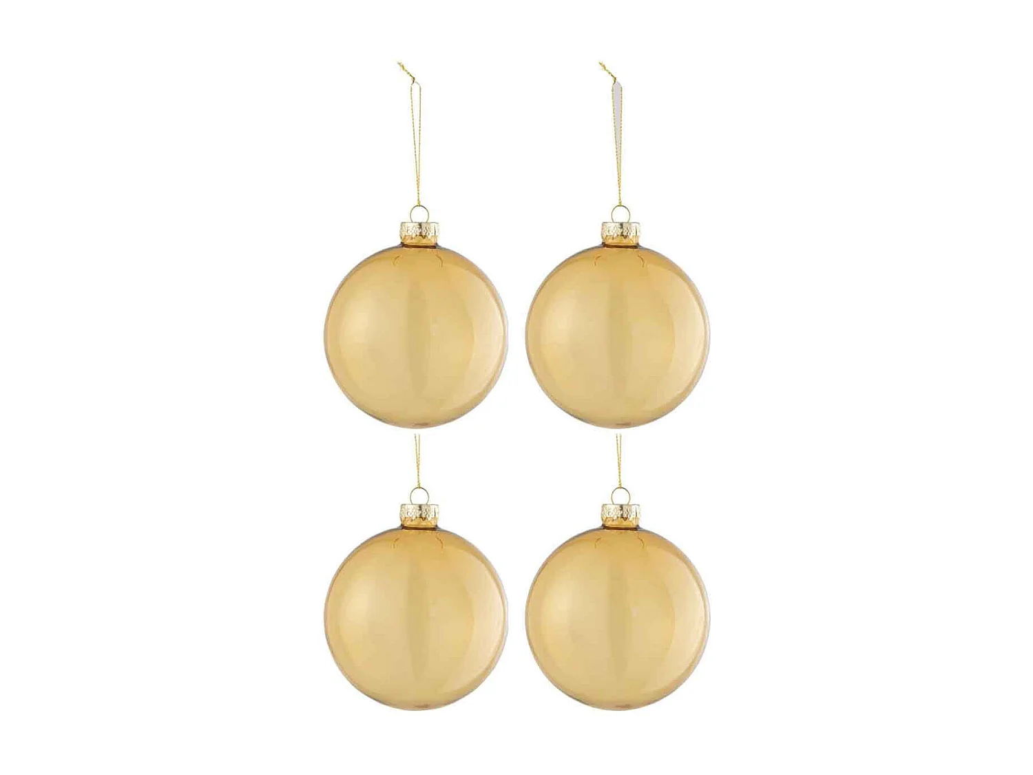Caja de 4 bolas de Navidad de vidrio dorado de 10x10x10 cm