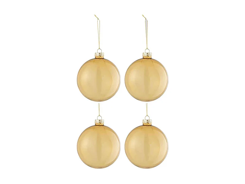 Caja de 4 bolas de Navidad de vidrio dorado de 10x10x10 cm