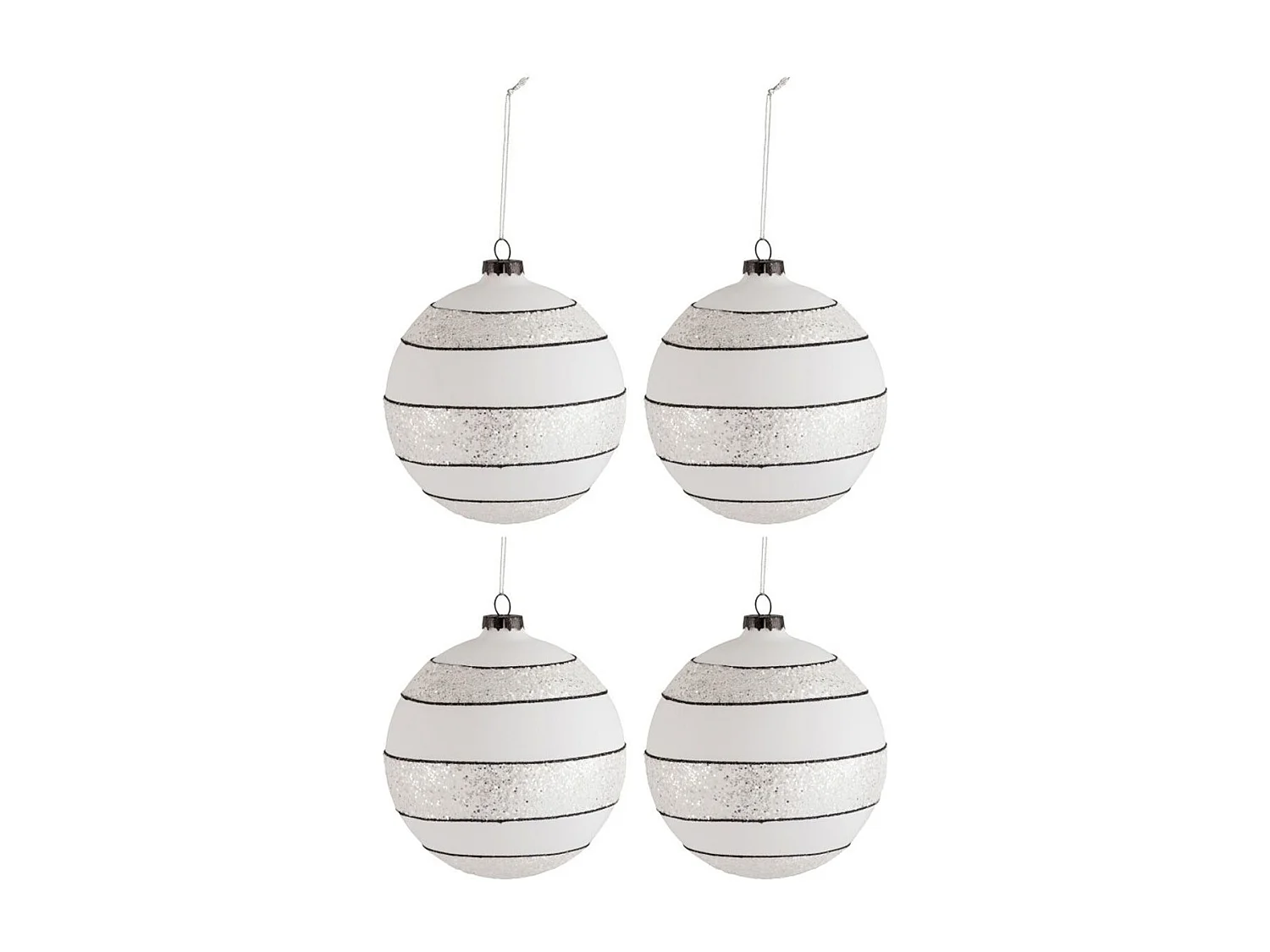 Lot de 4 Boules de Noël "Paillettes Lignes" 10cm Blanc