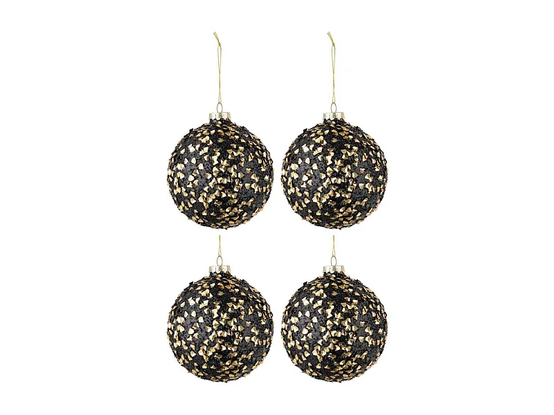Lot de 4 Boules de Noël "Paillettes" 10cm Noir & Or
