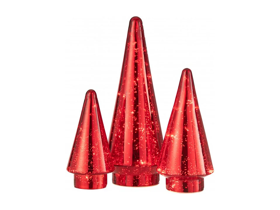 Árbol de Navidad decorativo con luces LED de vidrio rojo de 12x12x33 cm