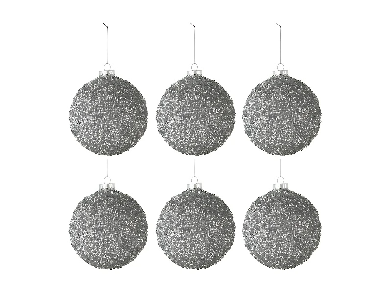 Caja de 6 bolas de Navidad de vidrio gris 8x8x8 cm