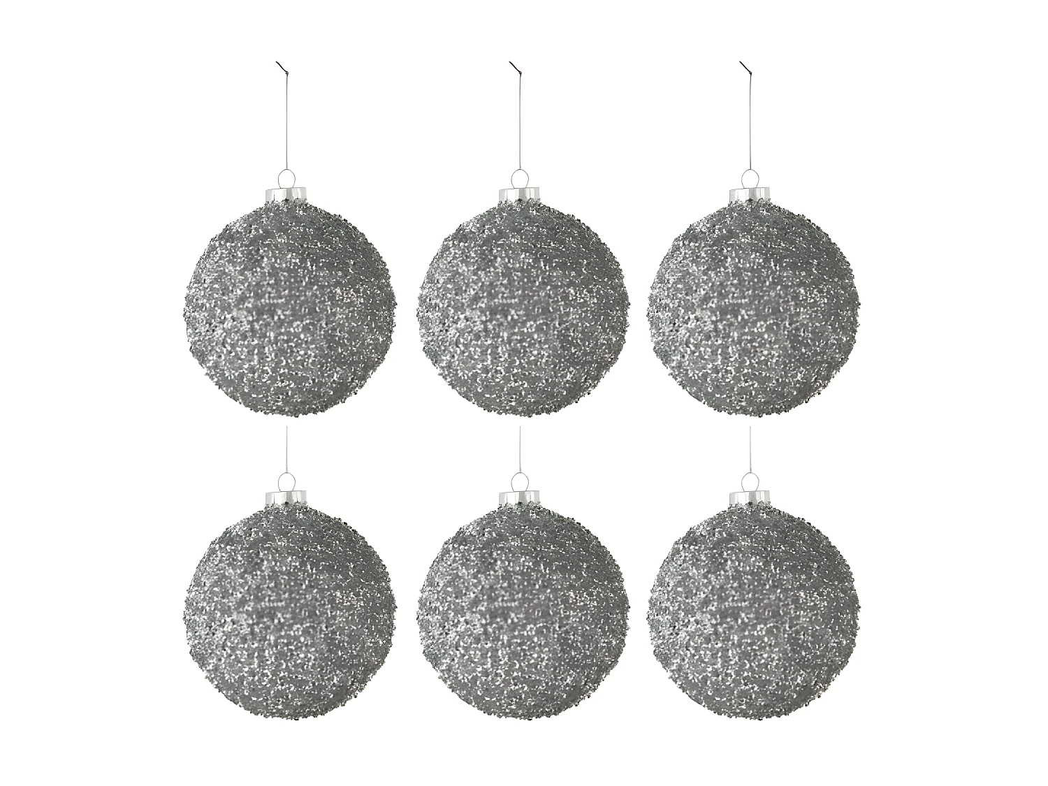 Caja de 6 bolas de Navidad de vidrio gris 8x8x8 cm