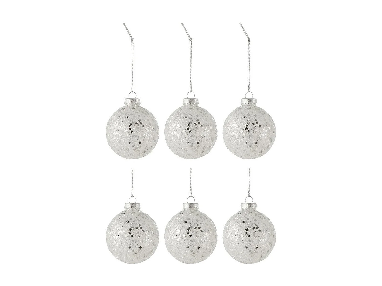 Lot de 6 Boules de Noël "Étoiles" 8cm Argent
