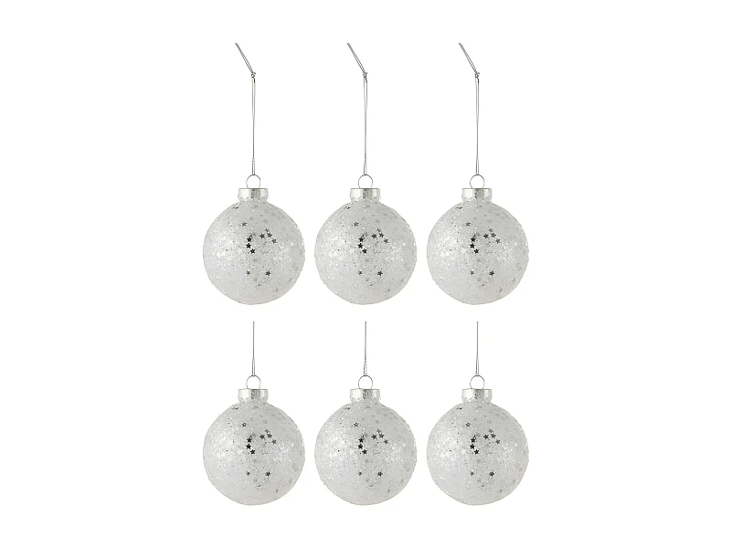 Caja de 6 bolas de Navidad de vidrio plateado de 8x8x8 cm