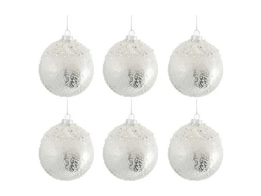 Scatola di 6 palline di Natale in vetro bianco 10x10x10cm
