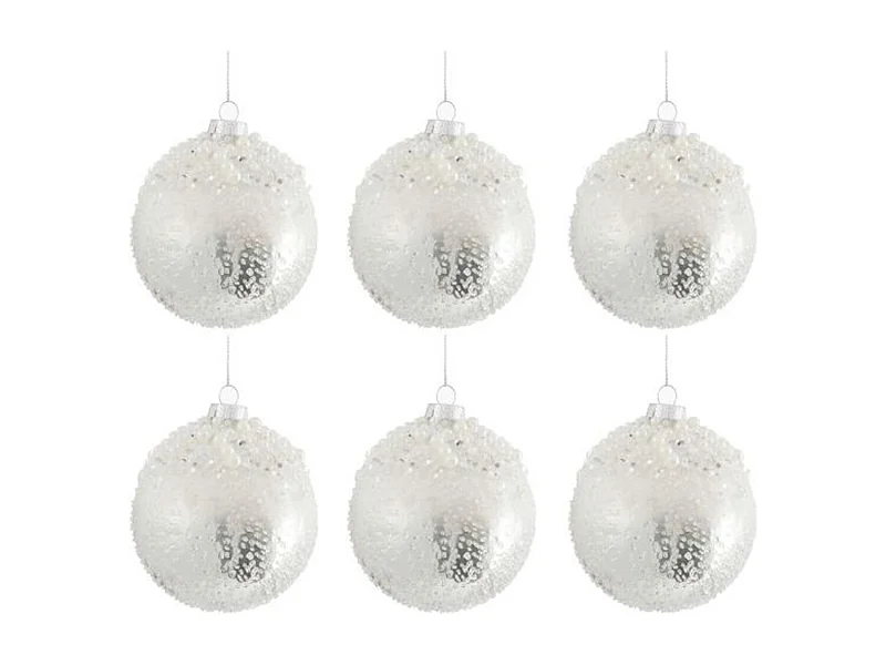 Scatola di 6 palline di Natale in vetro bianco 10x10x10cm