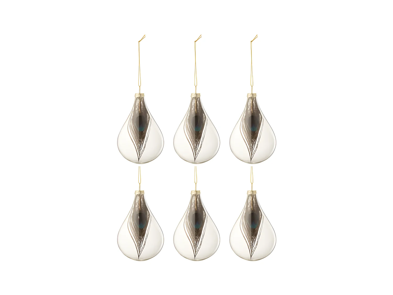 Lot de 6 Boules de Noël "Plumes" 11cm Transparent