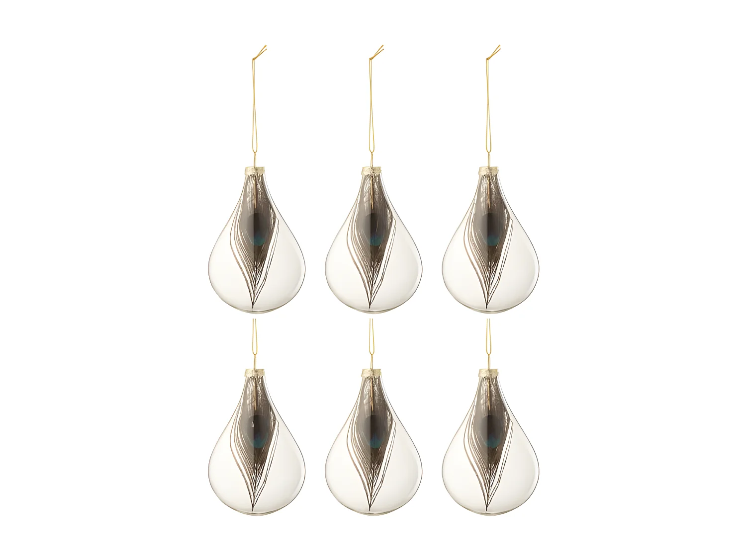 Lot de 6 Boules de Noël "Plumes" 11cm Transparent