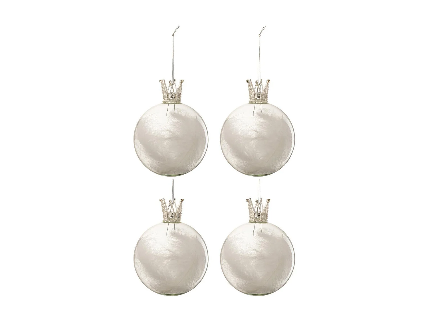 Lot de 4 Boules de Noël "Couronne" 10cm Blanc