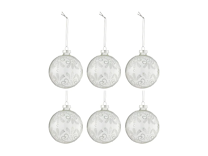 Caja de 6 bolas de Navidad de vidrio plateado de 8x8x10.5 cm