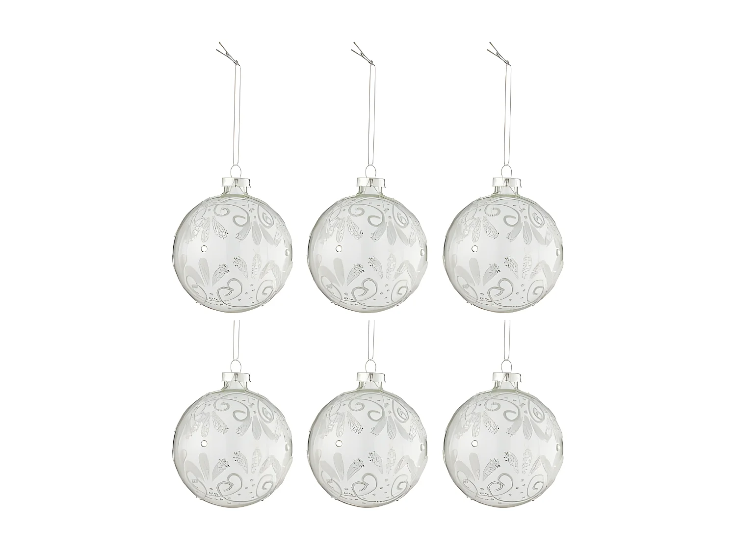 Caja de 6 bolas de Navidad de vidrio plateado de 8x8x10.5 cm