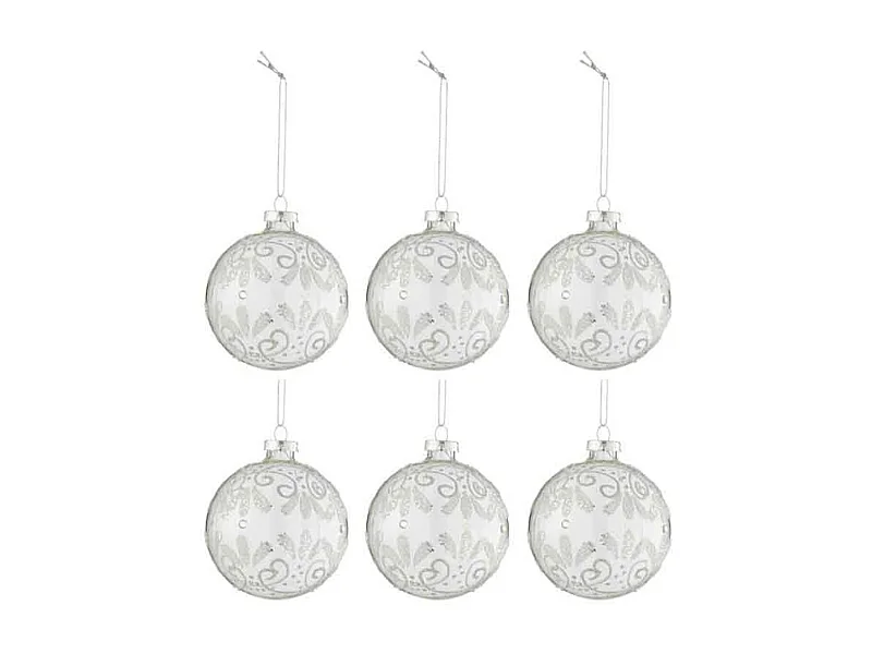 Lot de 6 Boules de Noël "Sequins" 8cm Argent