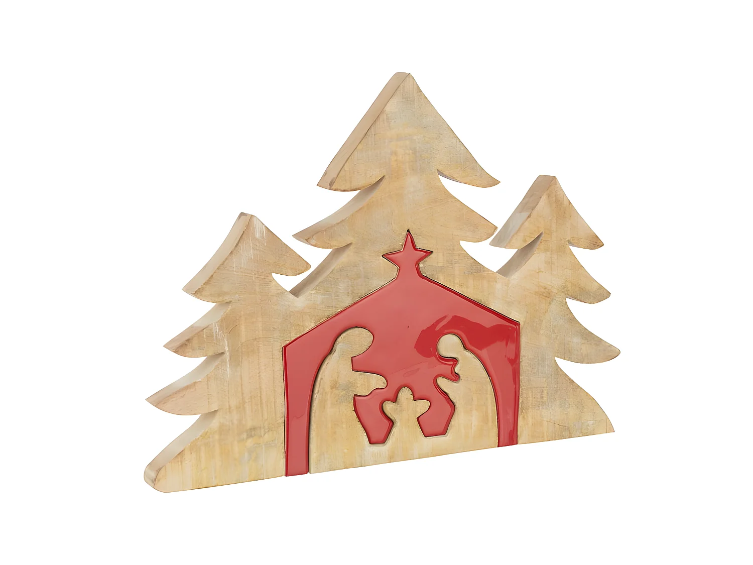 Statuette Déco Bois "Puzzle Nativité" 55cm Rouge