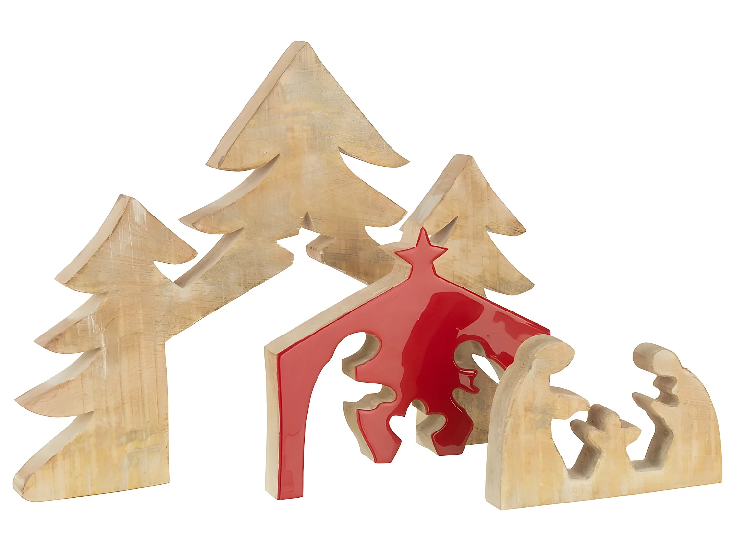 Statuette Déco Bois "Puzzle Nativité" 55cm Rouge