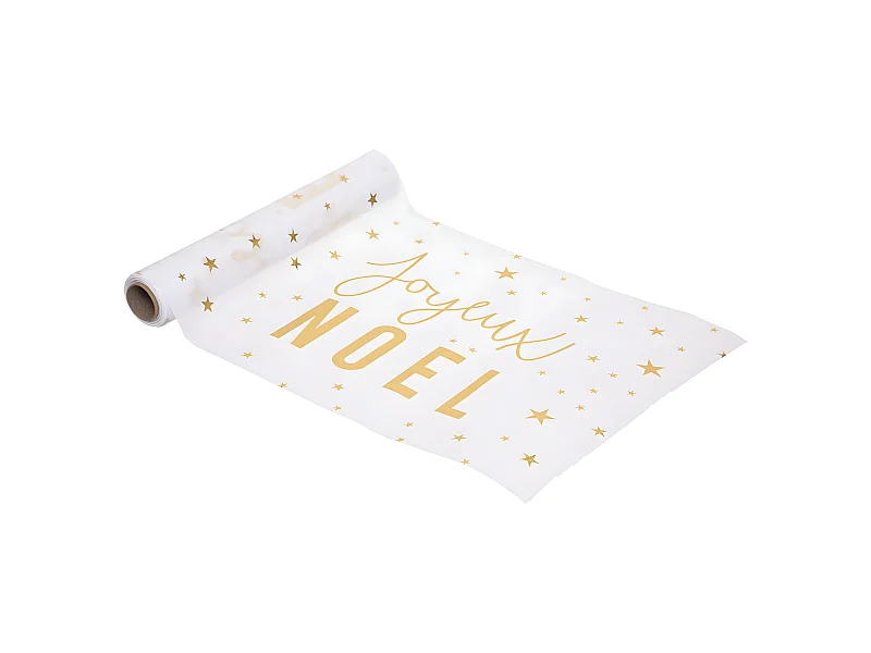 Chemin de Table Noël "La Maison" 28x500cm Blanc & Or