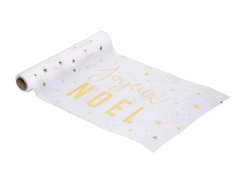 Chemin de Table Noël "La Maison" 28x500cm Blanc & Or