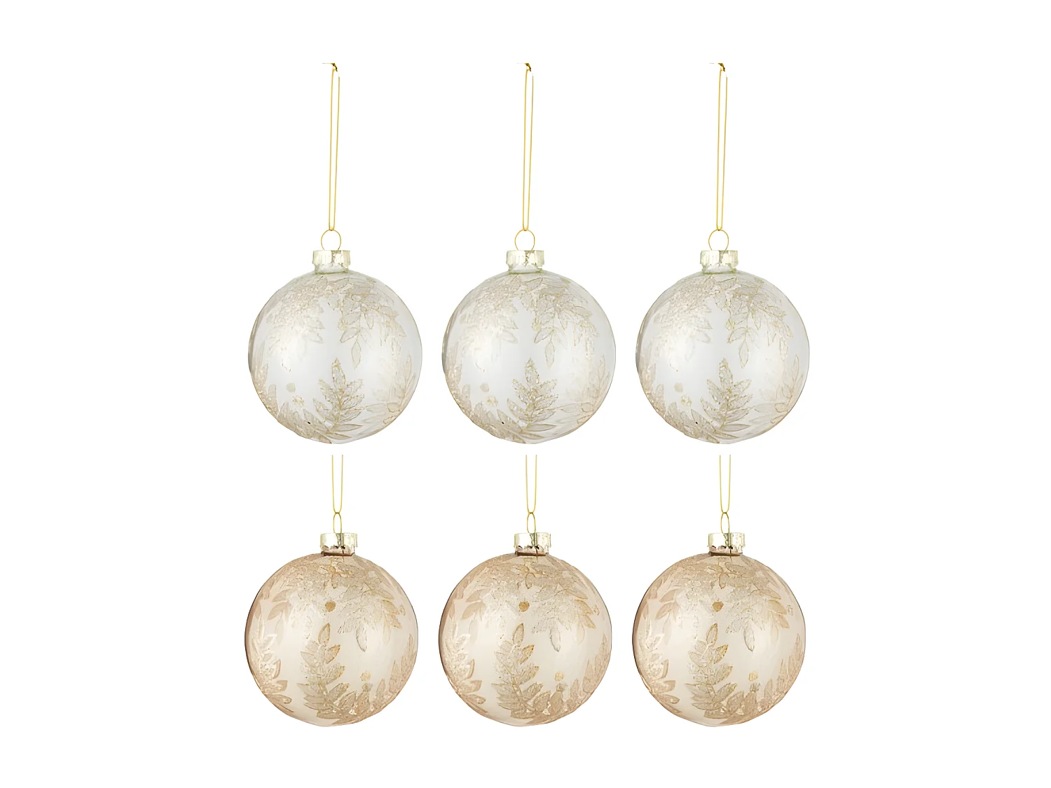 Scatola di 6 palline di Natale in vetro beige 8.5x8.5x10 cm