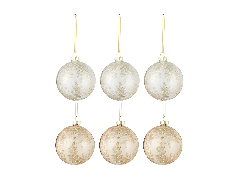 Lot de 6 Boules de Noël "Feuilles" 8cm Beige & Or