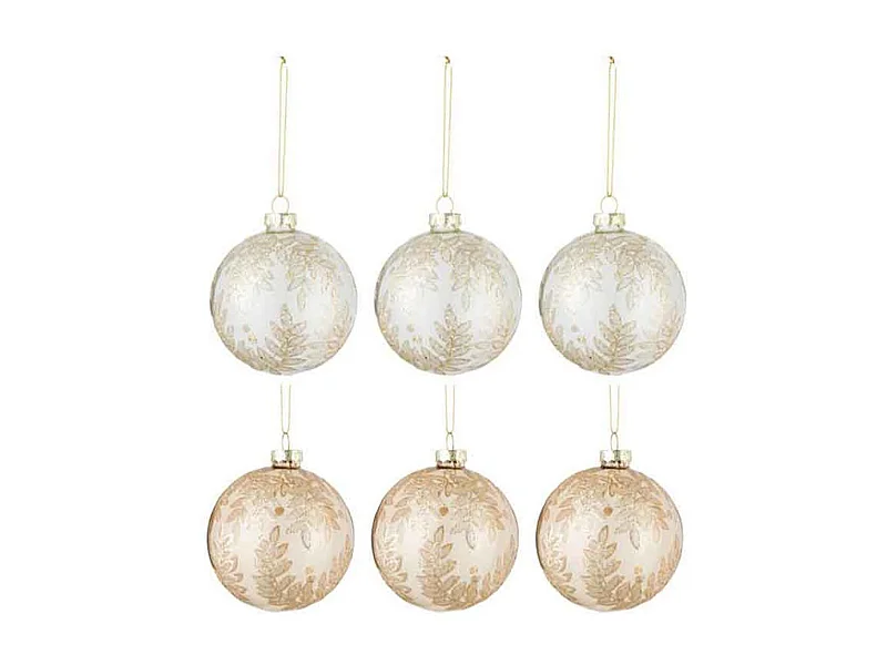 Scatola di 6 palline di Natale in vetro beige 8.5x8.5x10 cm