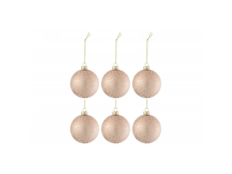 Lot de 6 Boules de Noël "Givré Mat" 8cm Rose Clair