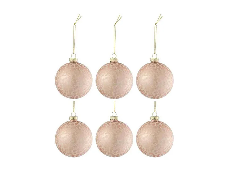 Scatola di 6 palline di Natale in vetro rosa 8.5x8.5x10 cm