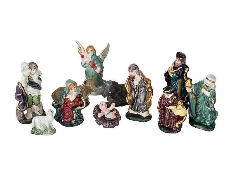 Lot de 11 Santons "Crèche" 9cm Multicolore