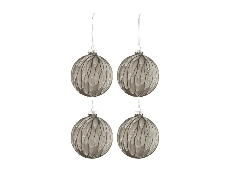 Scatola di 4 palline di Natale in vetro grigio 9.5x9.5x12 cm