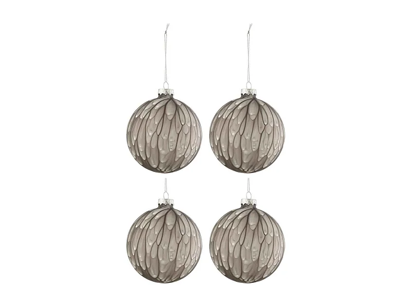 Scatola di 4 palline di Natale in vetro grigio 9.5x9.5x12 cm