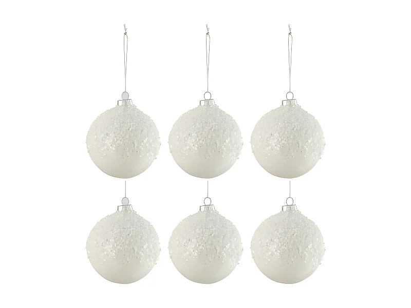 Lot de 6 Boules de Noël "Givre Brillant" 8cm Blanc