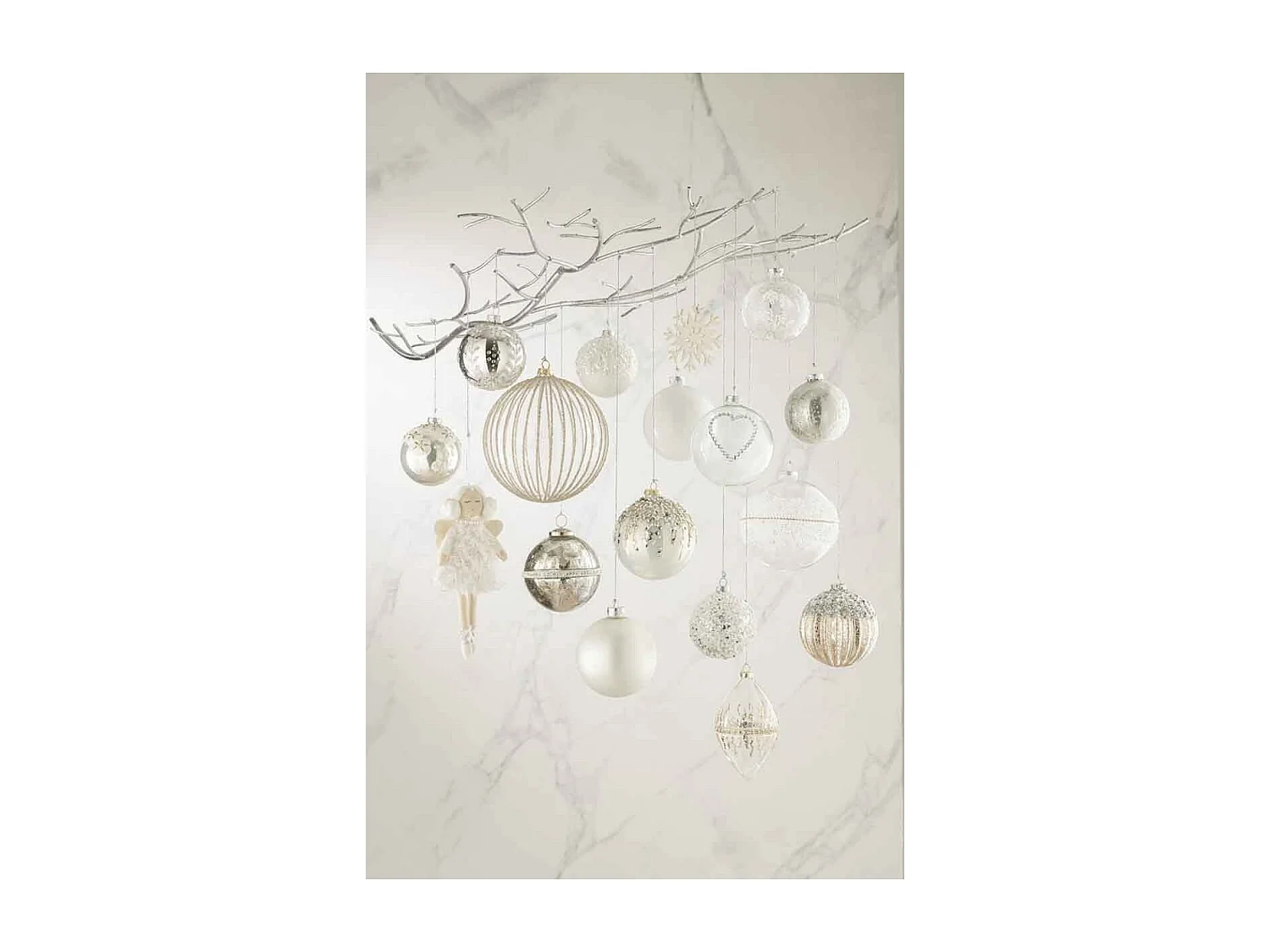 Lot de 6 Boules de Noël "Givre Brillant" 8cm Blanc