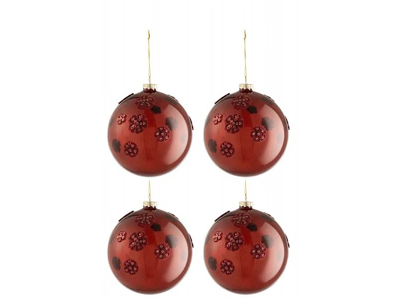 Lot de 4 Boules de Noël "Fleurs Verre" 12cm Marron