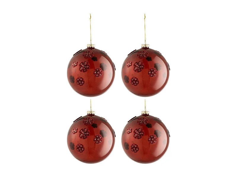 Scatola di 4 palline di Natale in vetro Bordeaux 12x12x12 cm