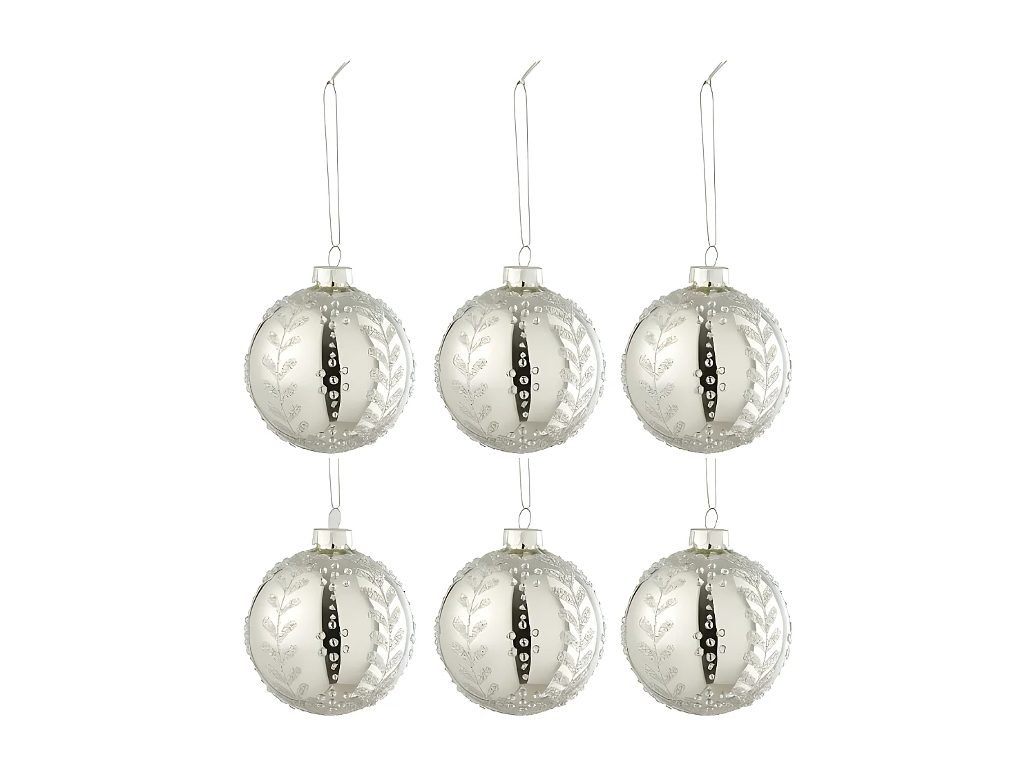 Caja de 6 bolas de Navidad de vidrio plateado de 8.5x8.5x10 cm