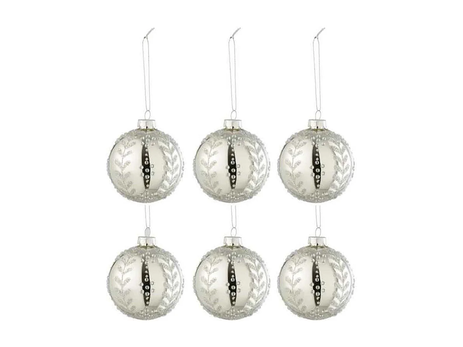 Lot de 6 Boules de Noël "Feuilles Paillettes" 8cm Argent