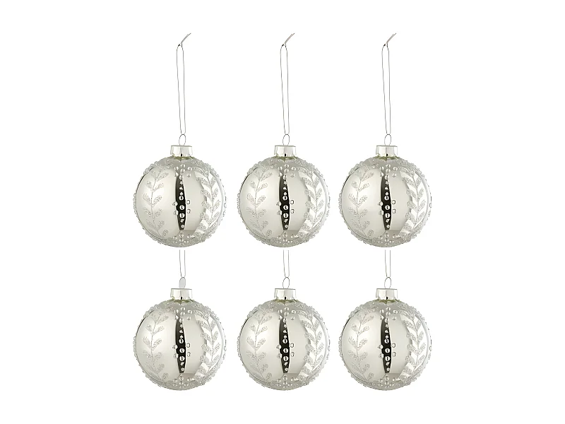 Caja de 6 bolas de Navidad de vidrio plateado de 8.5x8.5x10 cm