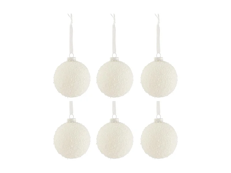 Scatola di 6 palline di Natale in vetro bianco 8x8x8 cm