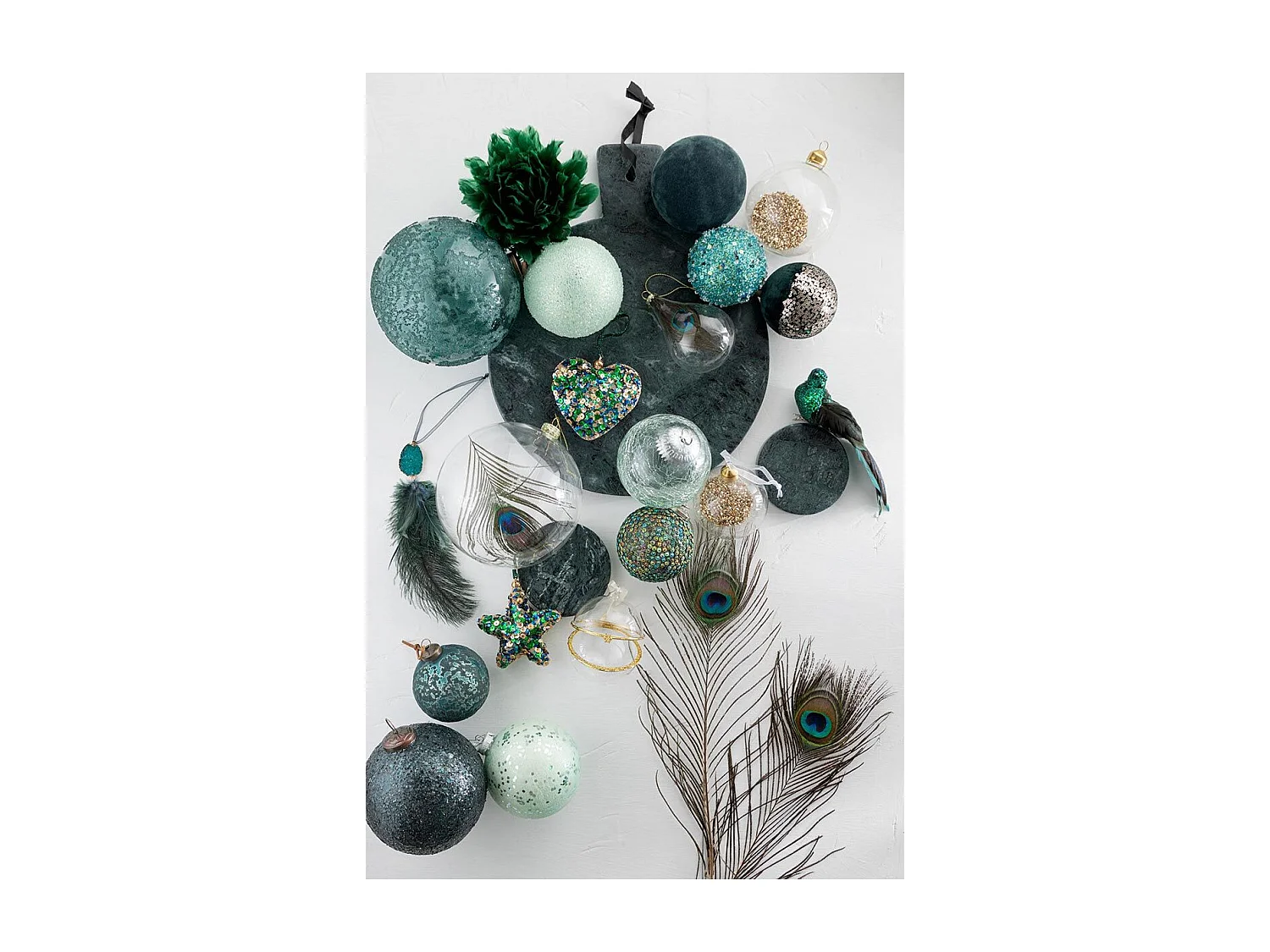 Boite de 4 boules de Noël en verre vert menthe 10x10x10 cm