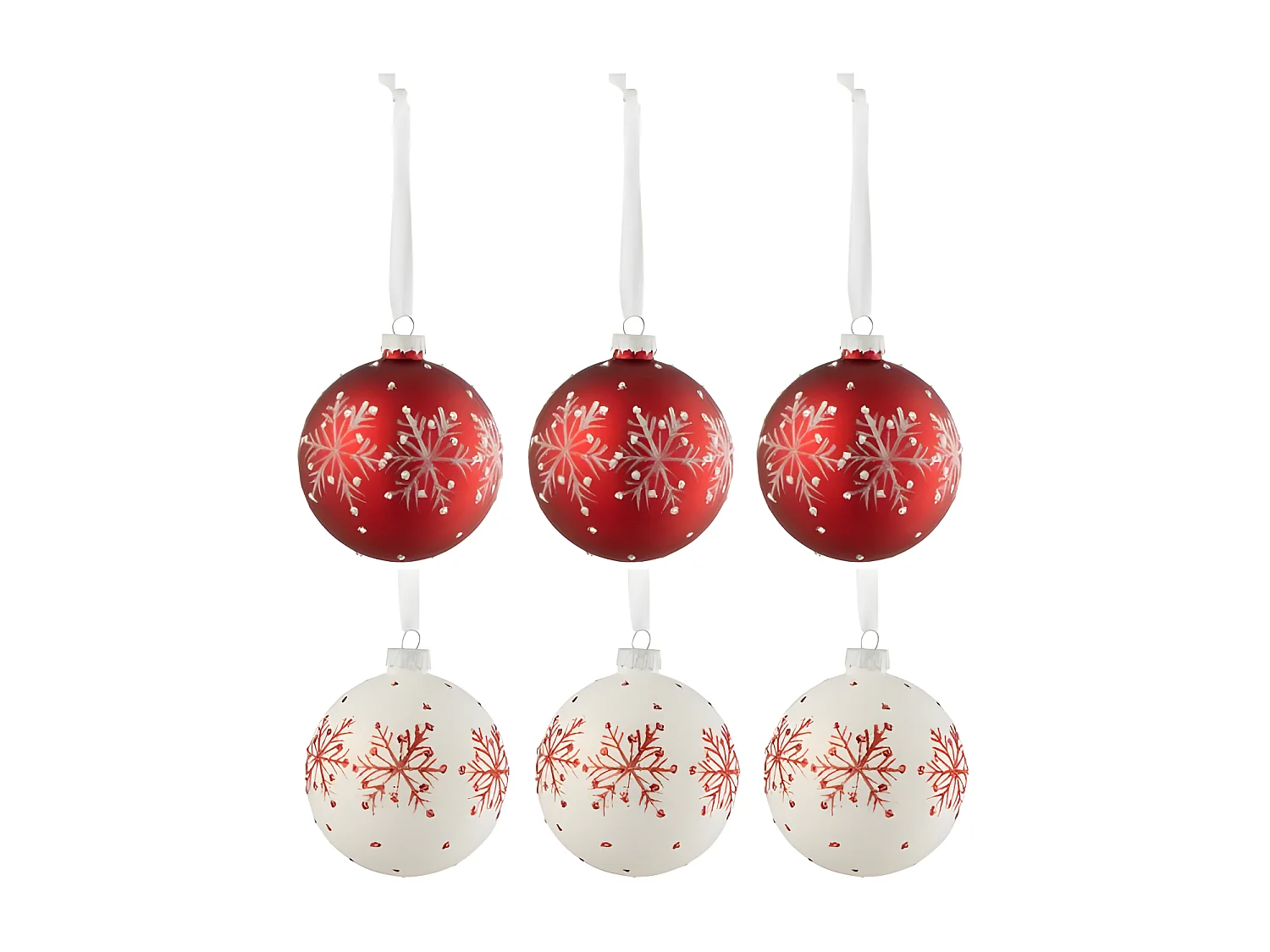 Scatola di 6 palline di Natale in vetro bianco - rosso 8x8x8 cm