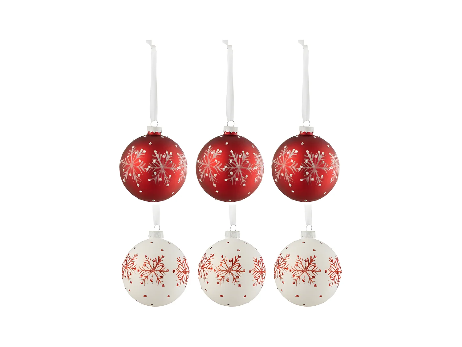 Caja de 6 bolas de Navidad de vidrio blanco - rojo 8.5x8.5x10 cm