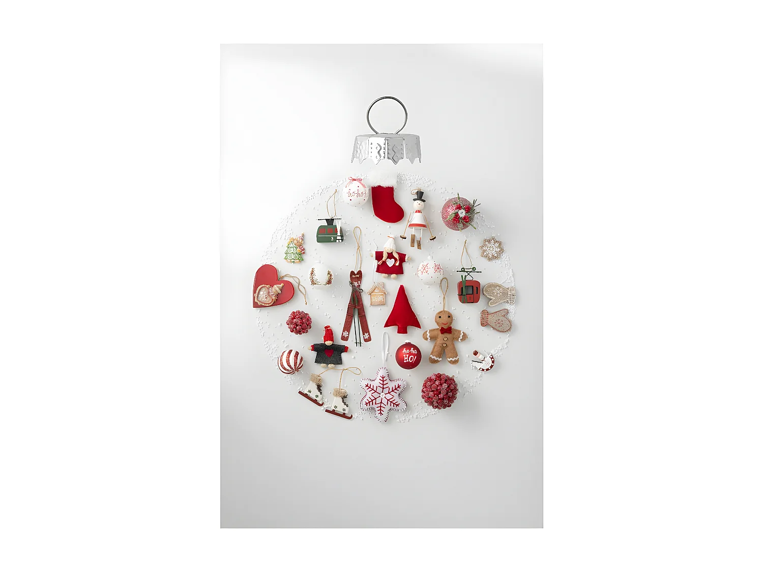 Caja de 6 bolas de Navidad de vidrio blanco - rojo 8.5x8.5x10 cm