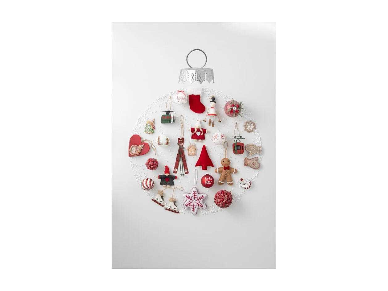 Caja de 6 bolas de Navidad de vidrio blanco - rojo 8.5x8.5x10 cm